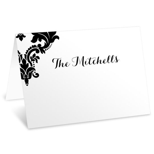 Black Damask Folded Place Cards